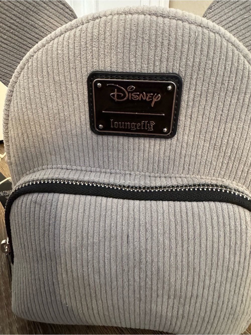 Loungefly Light Gray Corduroy Mini Backpack with Black Accents - Picture 2 of 6
